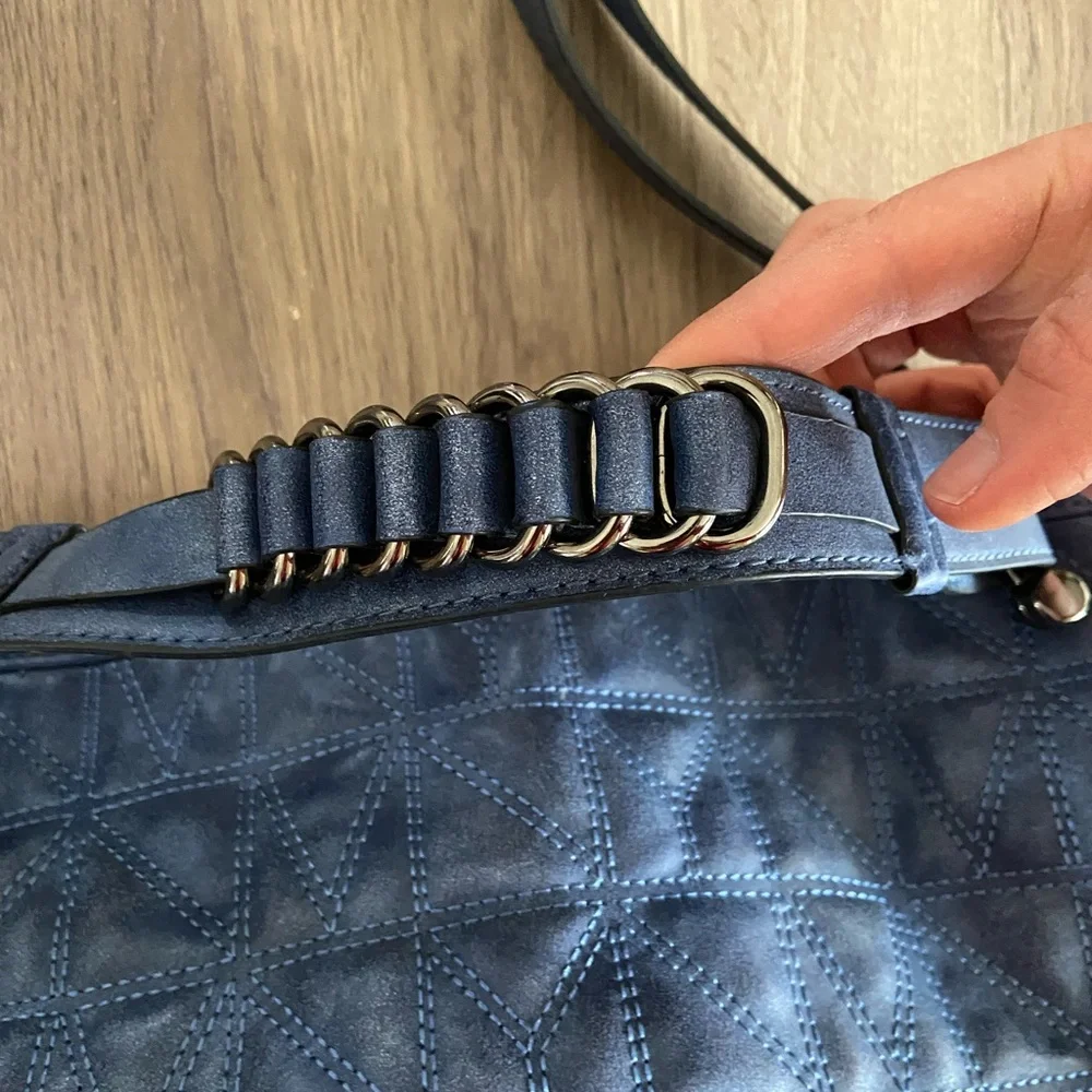 Nicole Miller Faux Suede Quilted Hobo Bag